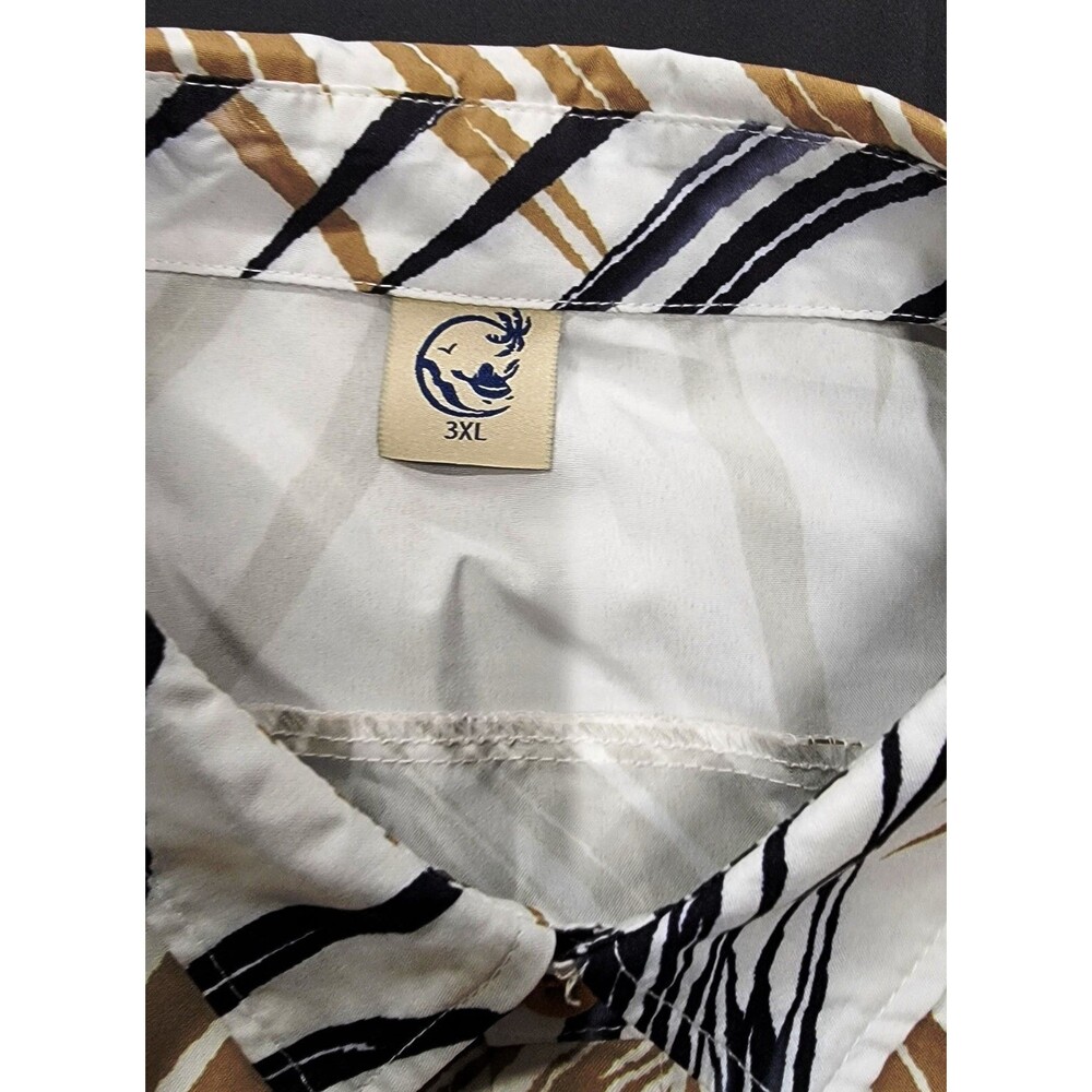 Mens 3XL Multicolor Button Up Shirt Short Sleeve with Palm Leaves Design - Picture 2 of 12
